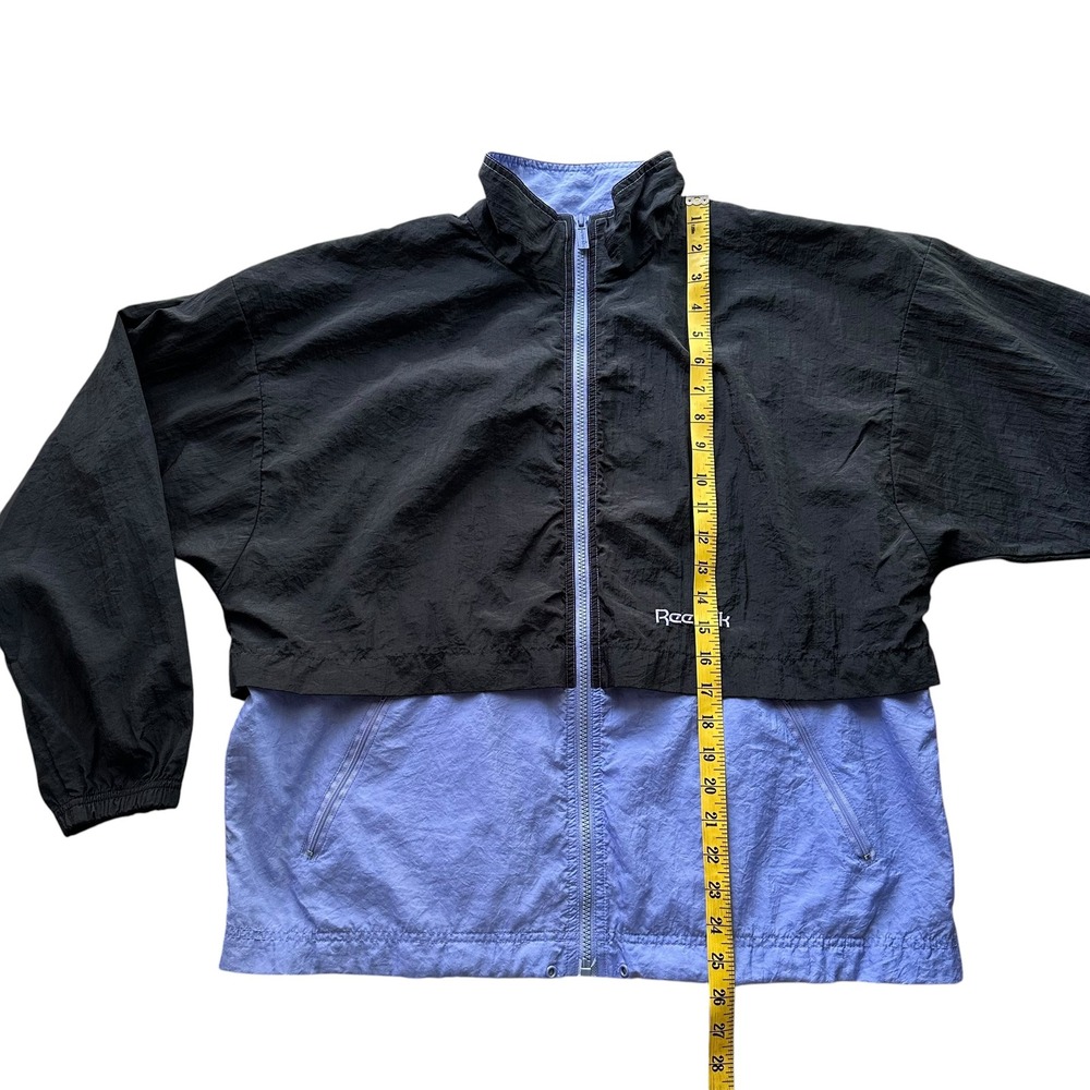 Vintage Reebok Windbreaker Jacket Mens Medium Black Purple Colorblock Full Zip - Picture 5 of 6